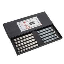 Non-slip Design Chopsticks, Reusable Metal Chopsticks with Square Body and Anti Slip Tip for Secure Handling, Easy to Clean Mirror Polished Stainless