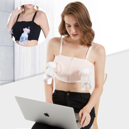 Maternity Bra for Breast Pump Use, Adjustable Breastfeeding Nursing Bra with Soft Elastic Fabric and Front Clasp Design, Hook-and-Loop Back Panel 1
