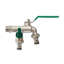 Outdoor Tap FrostProof Cold Water Tap WallMounted 1/2Inch Double Outlet Chrome And Green Handle