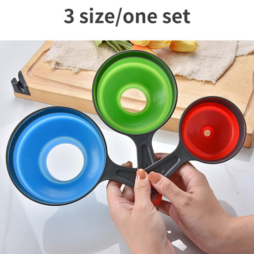 Silicone Collapsible Funnel Set 3pcs Wide Mouth Kitchen Funnels with Handle for Easy Storage 1