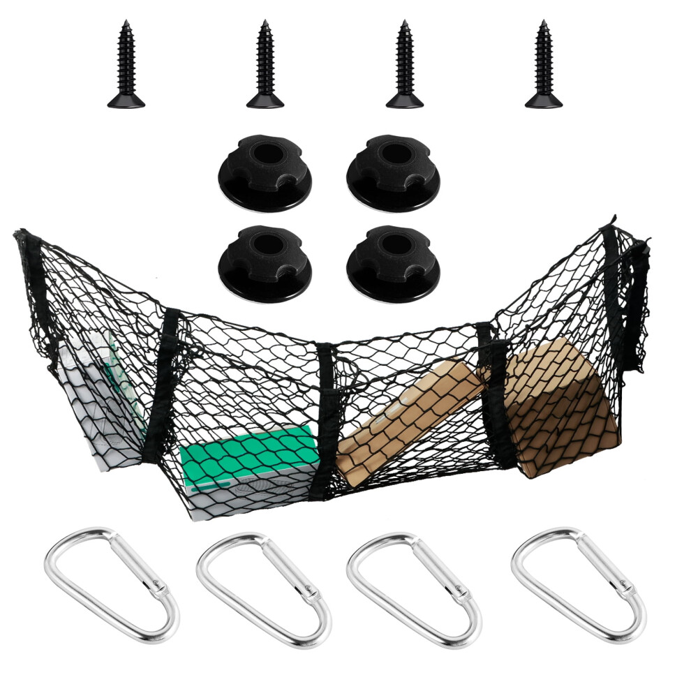 Stretchable Organizer, Heavy Duty Cargo Net For Car With 4 Metal Hooks, Cargo Storage Mesh Net 3 Pocket Rear Trunk Cargo Net For Suv Pickup Truck 9433291554319