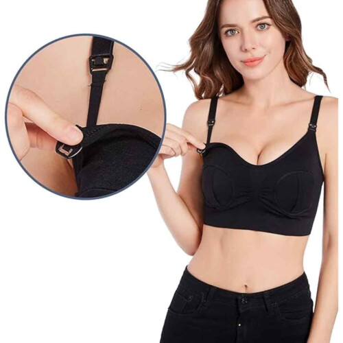Comfortable Nursing Bra for Breastfeeding, One-Step Feeding Clasp Soft Elastic Fabric Maternity Bra, Adjustable Straps Universal Pump Compatibility 2