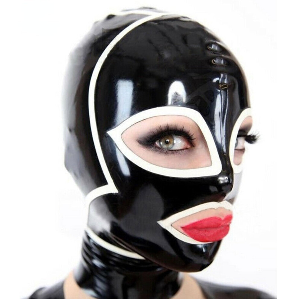 Black Sexy Latex Hood Face Mask With Zipper For Role Playing, Handmade, 68Cm Size, Color, Premium Quality