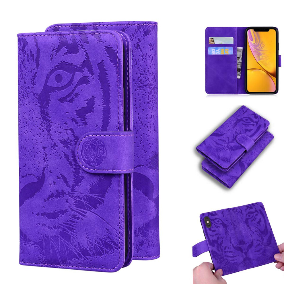 Case For Apple Iphone Xr 6.1 Inch Pu Leather Magnetic Wallet Stand Flip Tiger Print Purple 9382693003096