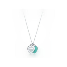 (Blue Enamel) Mini Double Heart Tag Pendant Necklace 925 silver Gift Box