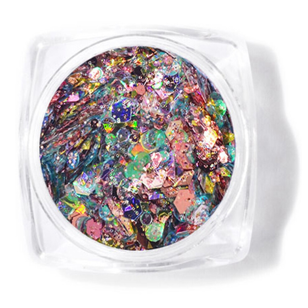 Nail Art Decoration Glitter Sequins, Holographic Chunky Glitter With Mermaid Shine, Festival Makeup Sparkly Set For Skin Face Eyes, Easy Apply Cosme