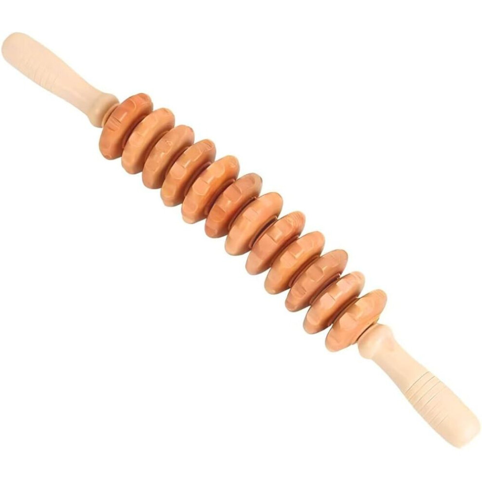Natural Wood Massage Tool for Myofascial Release, Body Sculpting Trigger Point Release Roller for Muscle Tension and Circulation Boost, Portable