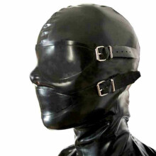 Latex Hood Masks With Mouth Plug Full Face Latex Mask For Men Women, Rubber BDSM Cosplay, Unisex XL 70 CM