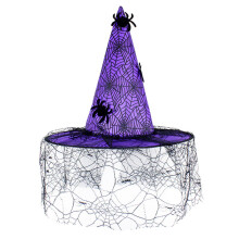 Witch Hats For Women Halloween Wicked Witch Hat With Lace Veil Spider Web Decor Cosplay Accessory