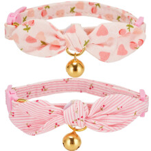 Soft Cotton Cat Collar Removable Bow Tie Pack Of 2 Pink Cherry 1928 Cm Quick Release Buckle Bell For Female Cats