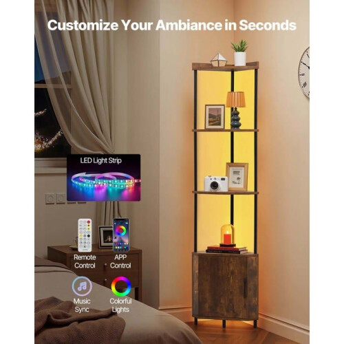 Étagère d'angle - DUOKU - YJX-SNJ-007 - 5 Niveaux - Éclairage LED Intégré - Finition Marron Rustique 2