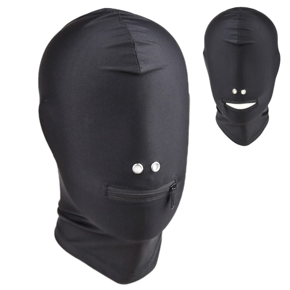Hood SM Elastic Fabric Face Mask with Zipper for Mouth Bondage, Nostrils, Fetish Role Play for Couples, Men, Women