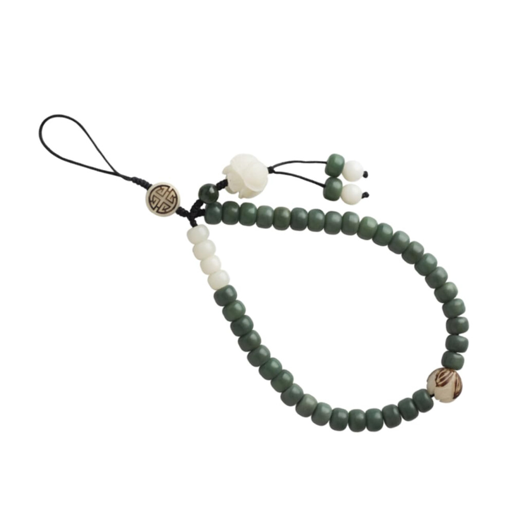 Chinese Style Jade Beaded Phone Lanyard Weathered Bodhi Wrist Strap For Phone Case Wallet Pendant Men Women Green 9187378698068