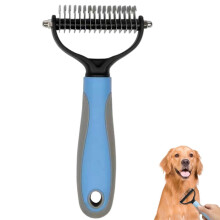 Pet Dematting Comb 2In1 Deshedding Tool DoubleSided Undercoat Rake Blue Cat and Dog Grooming Brush Remover