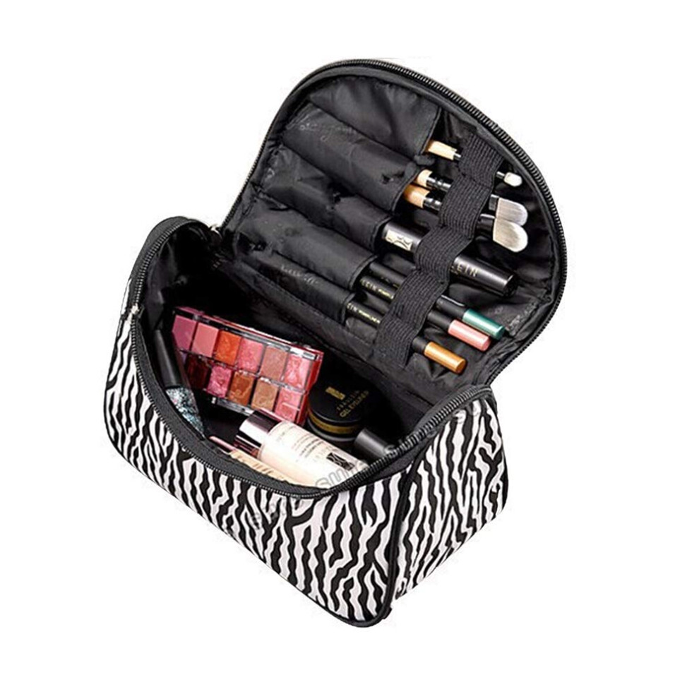 Travel Makeup Bag, Zebra Patterned Toiletry Bag Storage Organizer Waterproof Cosmetic Bag for Women, Multiple Compartments Zipper Travel Bag for