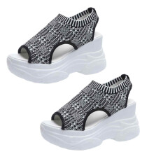 Casual Women's Wedge Sandals, Platform Elastic Soft Sole Thick Sole for Comfort Fishmouth Design with Breathable Mesh Material, Non-Slip Walking