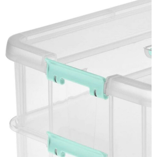 Plastic Stack Carry Box for School Supplies, Carry Handle with 2 Tiers Stackable Design, Transparent Stackable Storage with Latching Storage 2