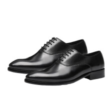 Classic Men's Dress Oxfords, Stacked Heel Low Heel Formal Shoes with Leather Upper, Handmade Lace Up Design for Wedding Church Theater Occasions