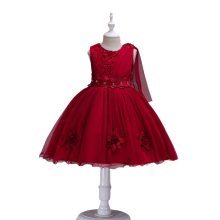 Flower Girls Dress with Big Bow Tie, Big Bow Tie Breathable Mesh Skirt Summer Wedding Party Dress, Flower Pattern Print Lace Fabric Formal Gown for