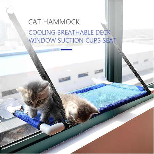Pet Cat Hammock Window Bed Suction Cup Wall Hanging Breathable Mesh Blue Easy To Install 2