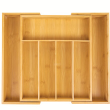 Klass Home Large Cutlery Drawer Organiser 57 Compartment Bamboo Kitchen Tray, Expandable Utensil Rack 43cm x 35cm