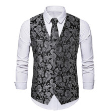 Suit Vest Men's Paisley Jacquard 3Piece Set, Black Size S, TuxedoStyle Formal/Casual Vest for Wedding Prom Party