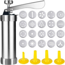 Cookie Press Kit, Stainless Steel Handle All In One Baking Tool with Interchangeable Cookie Discs and Frosting Nozzles for DIY Biscuit Maker and