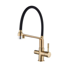 Sink Mixer Taps Brushed Gold Pull Out 360 Degree Rotation Filtered Kitchen Faucet
