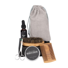 Kit de luxo para barba masculina com todos os itens essenciais para o cuidado pessoal, incluindo óleo, bálsamo, escova, pente, tesoura e estojo de