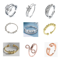 Justerbar angstdæmpende ringsæt med roterende perler, stilfuld Fidget Spinner-ring til kvinder og mænd, angstlindrende smykker, elegant mat