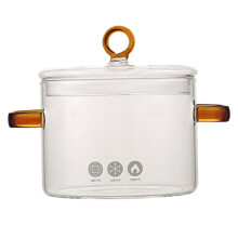 Glass Stew Pot 1500ml Borosilicate Glass Stovetop Compatible Amber DoubleEar Handles For Soup And Noodles