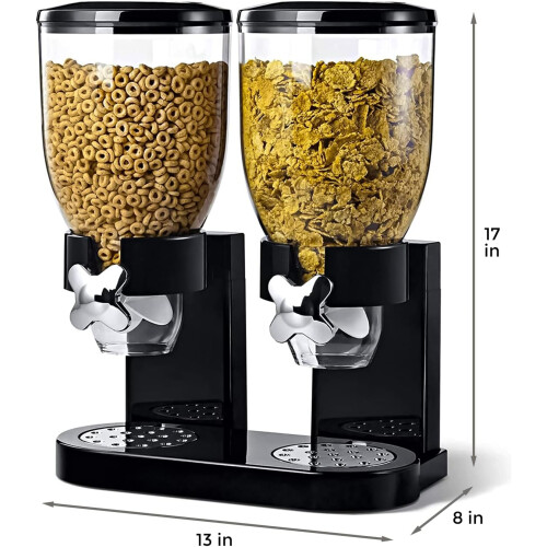 Double Plastic Dry Food Dispenser with Twist Dial for Portion Control (Black) 2