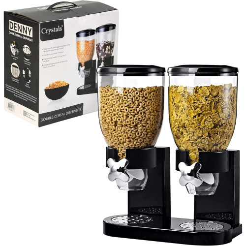 Double Plastic Dry Food Dispenser with Twist Dial for Portion Control (Black) 1