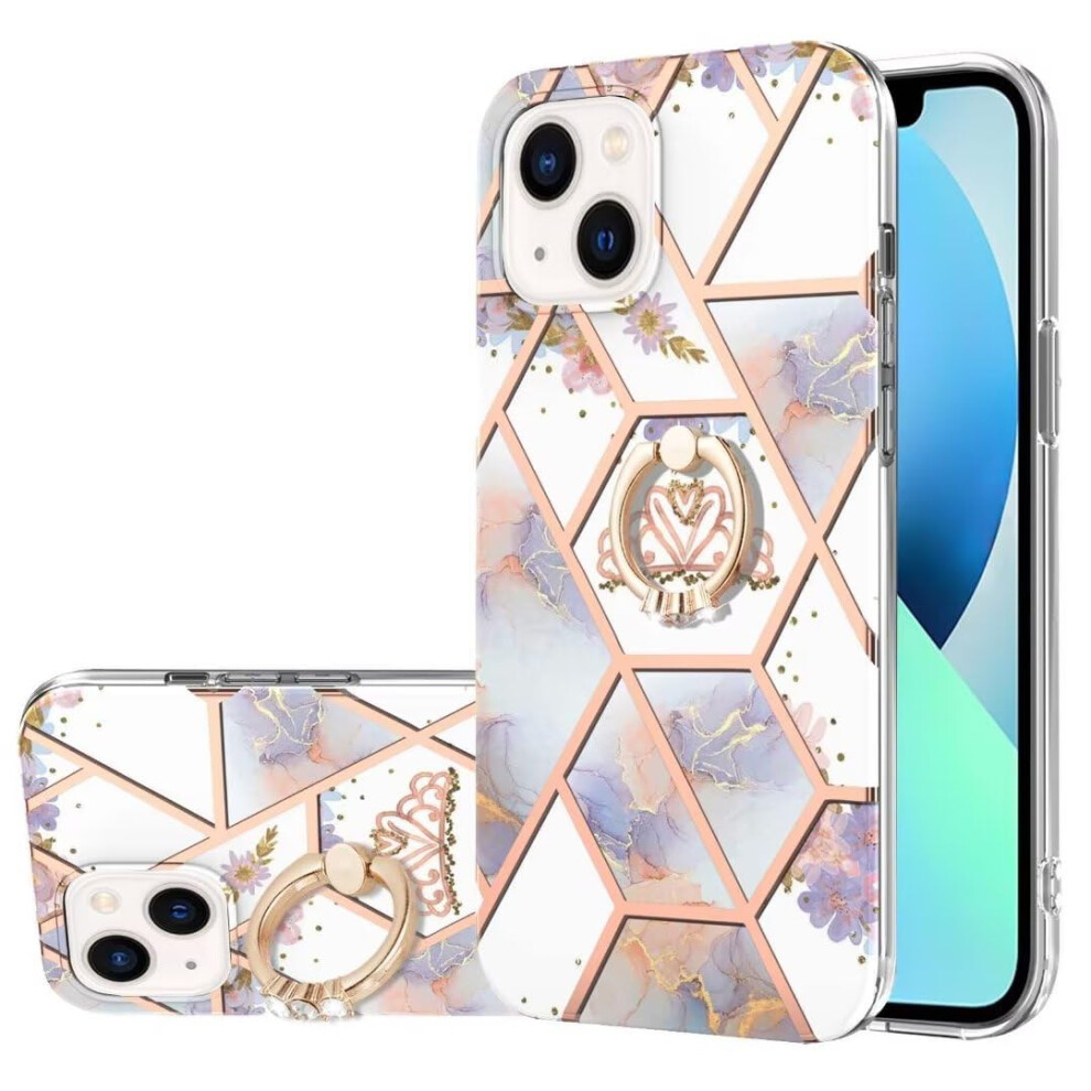 Marble Case With Ring Holder Stand, Slim Glitter Glossy Soft Tpu Silicone Shockproof Bumper, For Iphone 14 Pro Max Purple 9189345410574