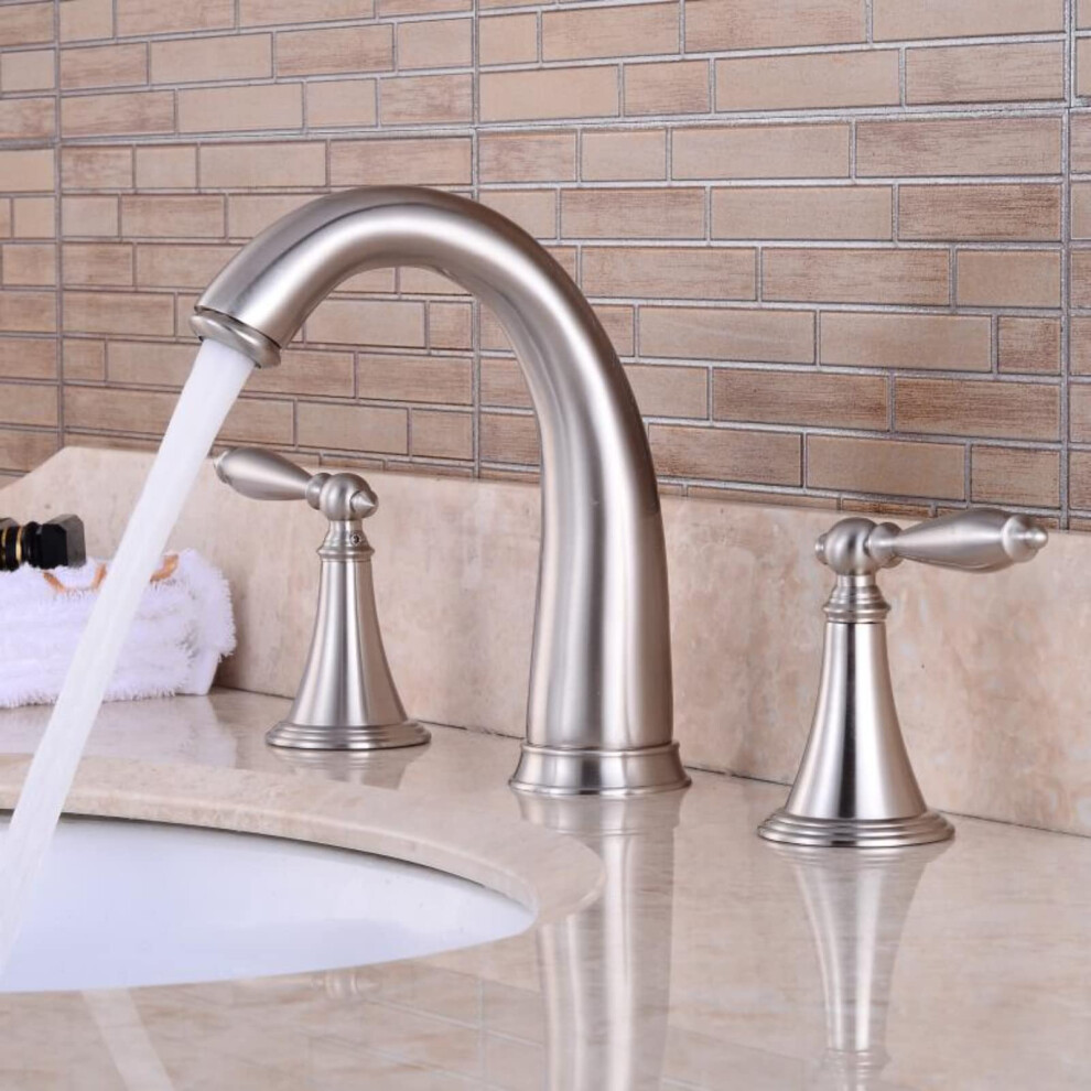 Brushed Nickel 3 Piece Set Deck Mounted Bathtub Faucet Bathroom Basin Sink Tap Mixers 9199774399692