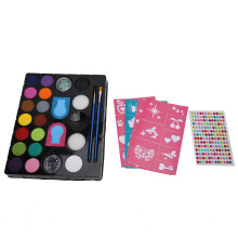 Schminkset op waterbasis voor kinderen, veilige, hypoallergene en niet-giftige make-upset met sjablonen, glitter en kwasten, gemakkelijk te gebruiken