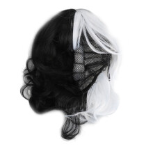 Perucă lungă de umăr pentru femei, elegantă, alb-negru, perucă rezistentă la încurcături, fibră sintetică, respirabilă, cu plasă, breton