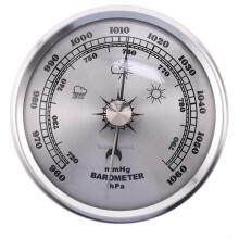 Barometer Clock Wall Mounted Mechanical Home Office Decor, Atmospheric Pressure Gauge, Silver Finish, No Power Needed