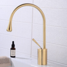 Basin Faucet Single Lever 360 Degree Rotation Spout Modern Brass Mixer Tap Brushed Gold Finish for Kitchen or Bathroom
