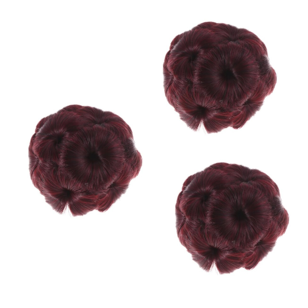 3pcs Synthetic Hair Updo Clip Wig Bun Hair Chignon Clip for Women Wine