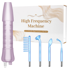 Anti-Aging Facial Device Using 4 Glass Tubes and Portable, High Frequency Wand with Hand Held High Frequency Facial Machine, Violet High Frequency