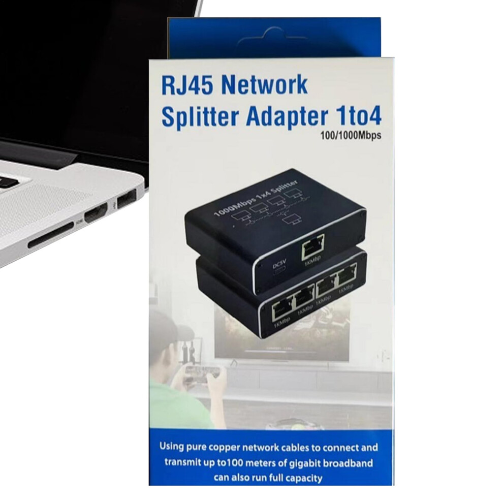 Ethernet Splitter 1To4 Cable Extender Rj45, Desktop Pc Router Compatible, Internet Connection Splitter Home Office 9094768664773