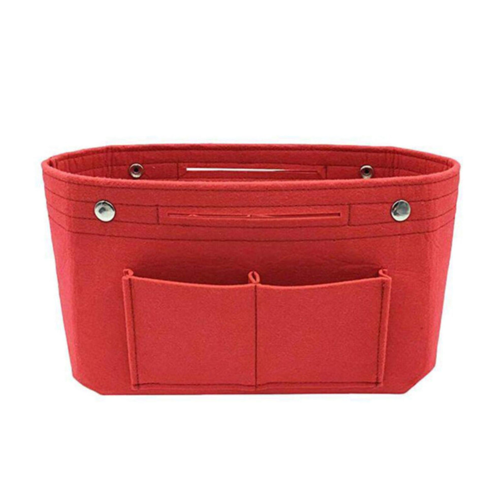 Red Felt Cosmetic Bags For Women Handbag Multipocket Tote Makeup Brush Organizer Purse Insert Toiletries Bag Large