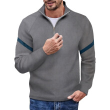 Standup Collar Polo Shirts Men's 3XL Gray 1/4 Zip Pullover Long Sleeve Polo Shirts