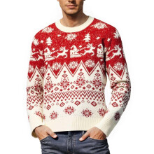 Christmas Jumper Men's Slim Fit 3D Print Knitted Thermal Sweater Crew Neck Knitwear XL Red Soft Comfortable