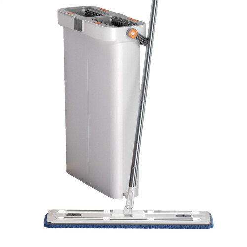Flat Mop and Bucket with Hands Spin Drying, Reusable Microfiber Pads for MultiSurface Cleaning