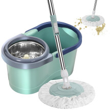 Spin Mop and Bucket Set with Stainless Steel Wringer, Detachable Head, Green for Kitchen and Home