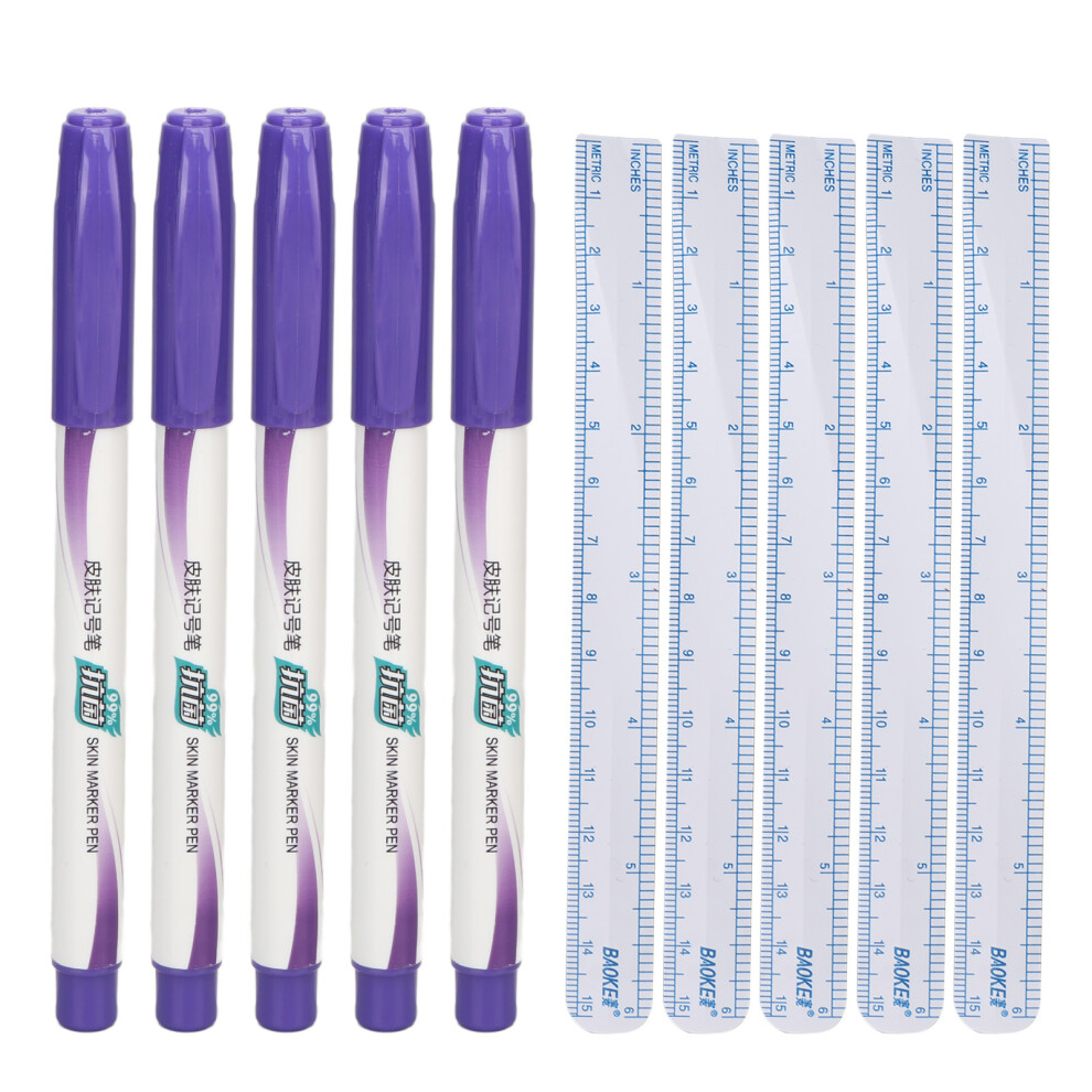 Marker Pen For Tattoos, Surgical Skin Non Irritating Tattoo Stencil With Smooth Clear Positioning (5 Set, 5Mm Maker Pen Tip)