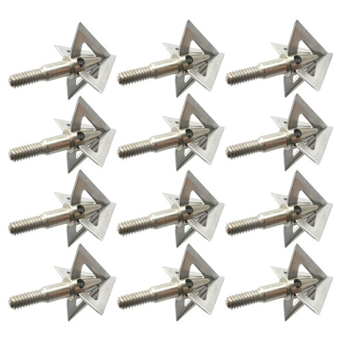 12pcs 100Grain 4blade Silver Broadhead Sharp Arrow Point Hunting Crossbow