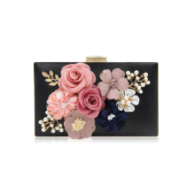 Floral Evening Bag for Women, 3D Flowers Multiple Functions with Detachable Gold Chain and Beaded Embellishment, Top Snap Closure Shiny Rhinestones